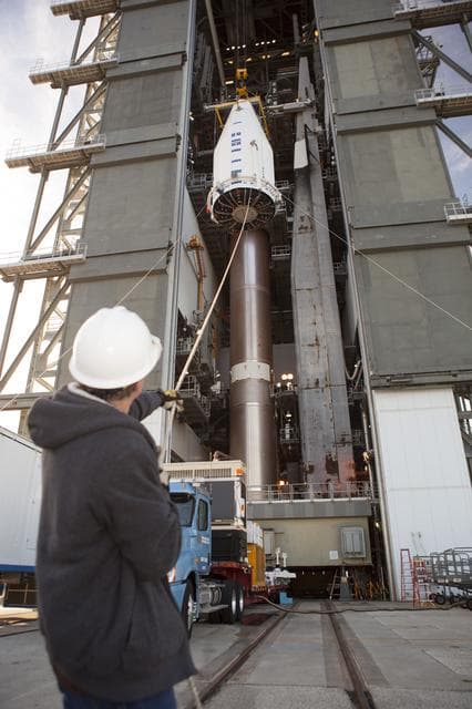 NASA image: TDRS-L spacecraft lift to mate on Atlas V