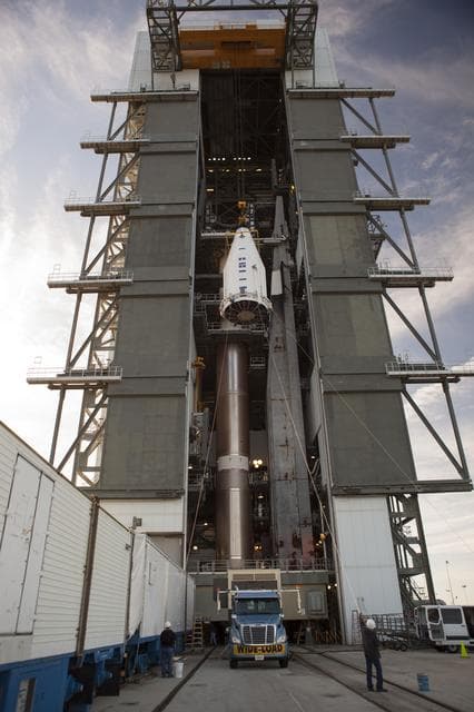NASA image: TDRS-L spacecraft lift to mate on Atlas V