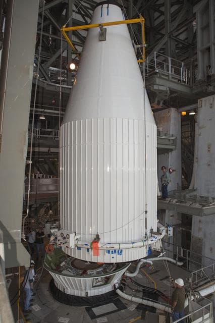 NASA image: TDRS-L spacecraft lift to mate on Atlas V