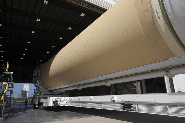 NASA image: Orion Core Stage & Booster Offload, Move to HIF