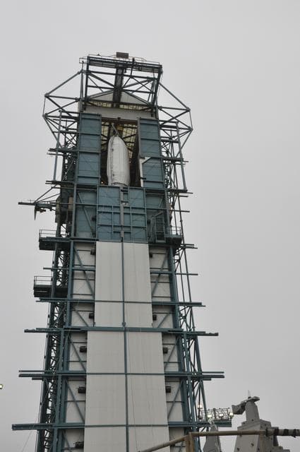 NASA image: OCO-2: Hoisting the Fairing Halves up the MST