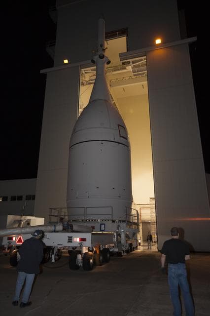 NASA image: Orion is Coming Out of the LAS Facility