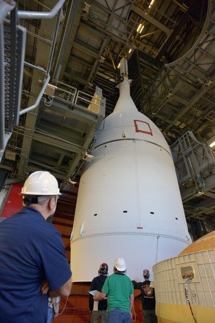 NASA image: Orion is Lifted for Mating with Delta IV