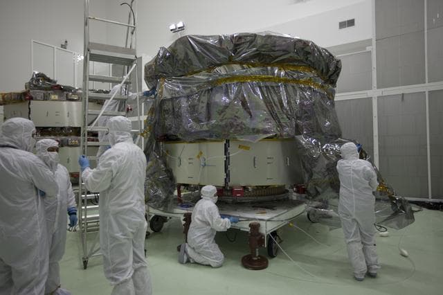 NASA image: MMS Move from Bay 2 and Unbagging