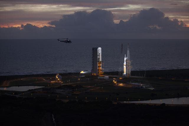 NASA image: Aerials of Orion on Launch Pad 37 from Helicopter