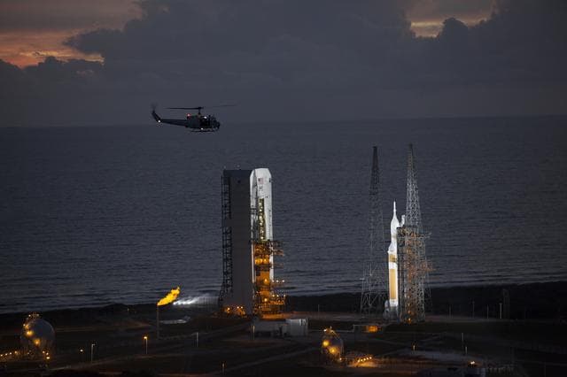 NASA image: Aerials of Orion on Launch Pad 37 from Helicopter