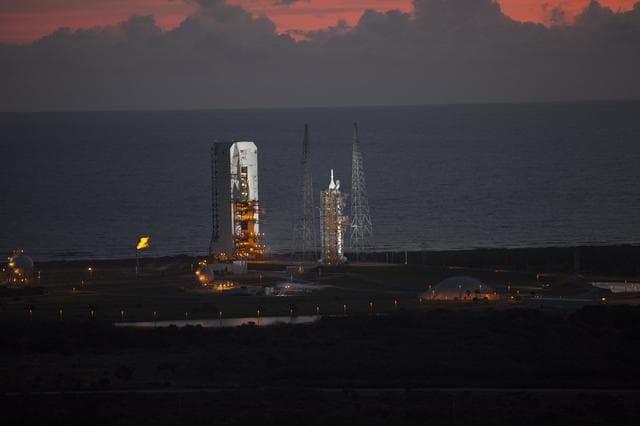 NASA image: Aerials of Orion on Launch Pad 37 from Helicopter