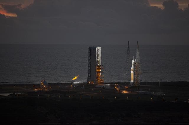 NASA image: Aerials of Orion on Launch Pad 37 from Helicopter