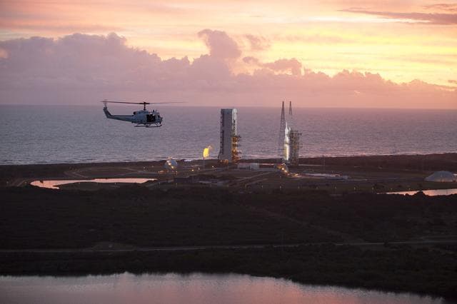 NASA image: Aerials of Orion on Launch Pad 37 from Helicopter