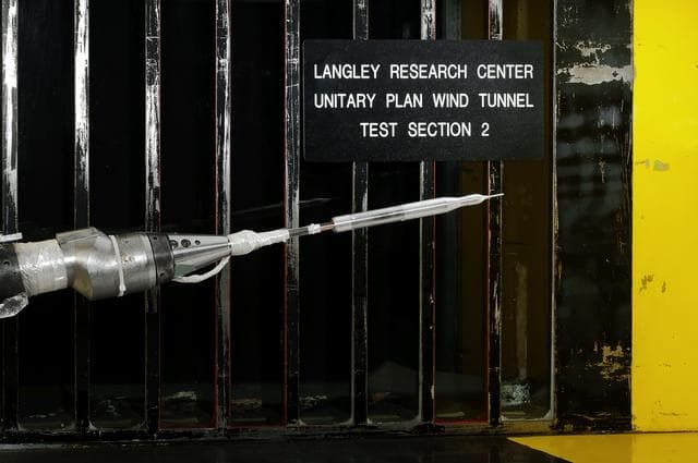 NASA image: 0.4% Scale (SLS) Space Launch System Model Test In NASA LaRC Uni