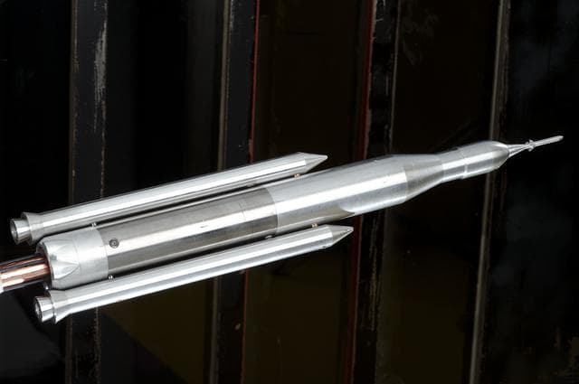 NASA image: 0.4% Scale (SLS) Space Launch System Model Test In NASA LaRC Uni