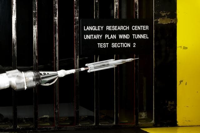 NASA image: 0.4% Scale (SLS) Space Launch System Model Test In NASA LaRC Uni