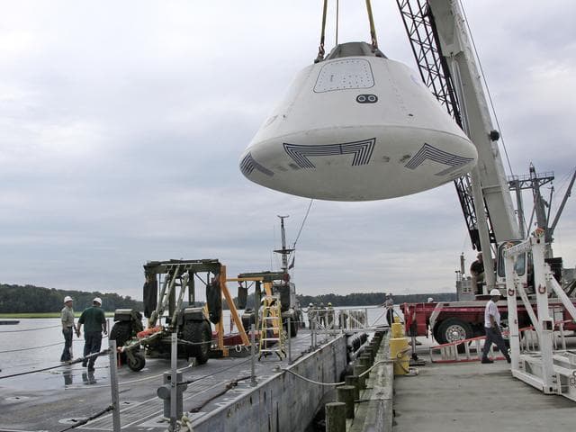 NASA image: The Orion Test Capsule Loaded on a Navy INLS "Improved Navy Ligh