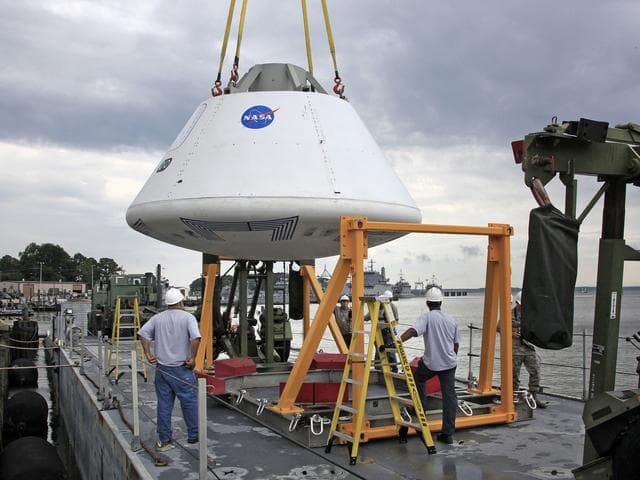 NASA image: The Orion Test Capsule Loaded on a Navy INLS "Improved Navy Ligh