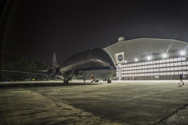 NASA image: Super Guppy arrival and (MBB) Multi-Bay Box Delivery ; Super Gup