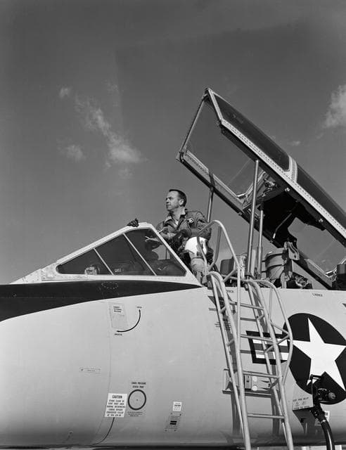 NASA image: FLIGHT LINE PREP. - ASTRONAUTS SLAYTON, GRISSOM, SCHIRRA