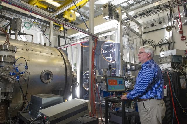 NASA image: TODD SCHNEIDER INSIDE THE HIGH INTENSITY SOLAR ENVIRONMENT TEST 