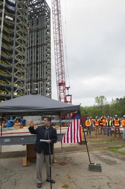 NASA image: TIM FLORES AT TEST STAND 4693 TOPPING OUT