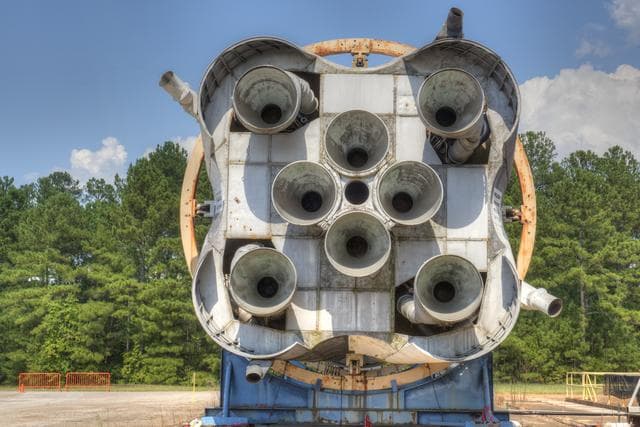 NASA image: AFT END OF SATURN S-1B STAGE IN EAST TEST AREA