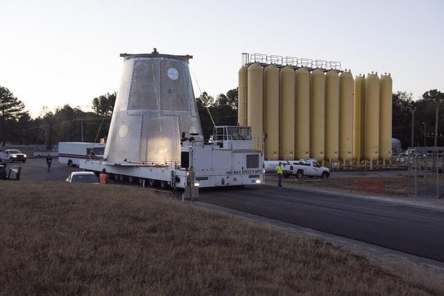 NASA image: LAUNCH VEHICLE STAGE ADAPTER MOVE TO TEST FACILITY