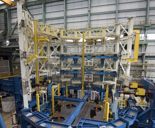 NASA image: Engine section test stand in building 4619 prior to test article