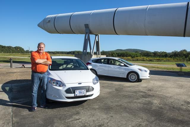 NASA image: David Norris with Ford Focus electric cars