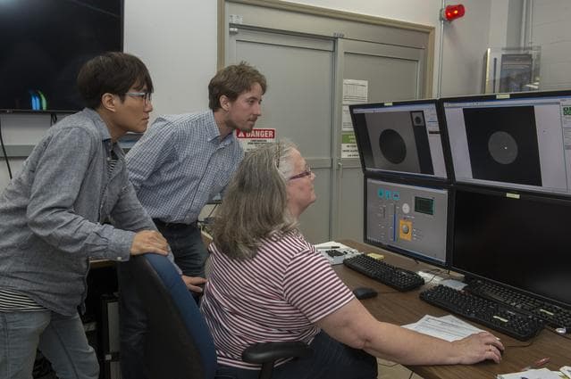 NASA image: Data from Dr. Douglas Matson's aerodynamic levitator being analy