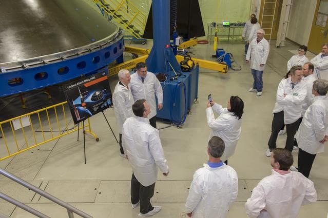 NASA image: Congressman Mo Brooks views Orion Stage Adapter, (OSA), flight h