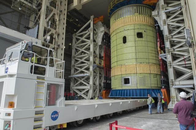 NASA image: SLS Intertank Test Article, ITA, is attached to crosshead of loa