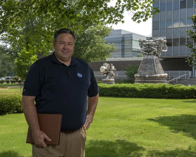 NASA image: Todd May on lawn in front of Building 4200