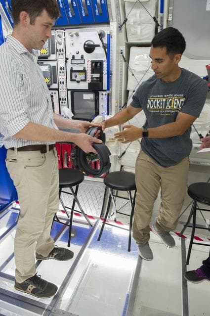 NASA image: Boeing trainers conduct simulations inside the Boeing Exploratio
