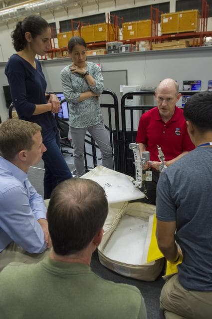NASA image: Boeing trainers conduct simulations inside the Boeing Exploratio