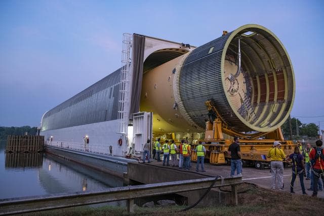 NASA image: LOX Tank Move From Barge Dock to Test Stand