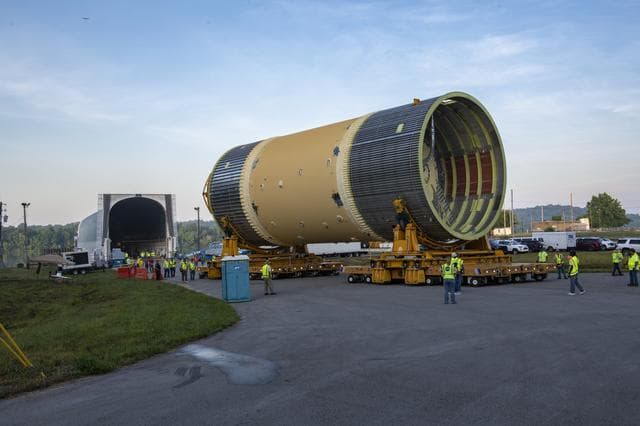NASA image: LOX Tank Move From Barge Dock to Test Stand