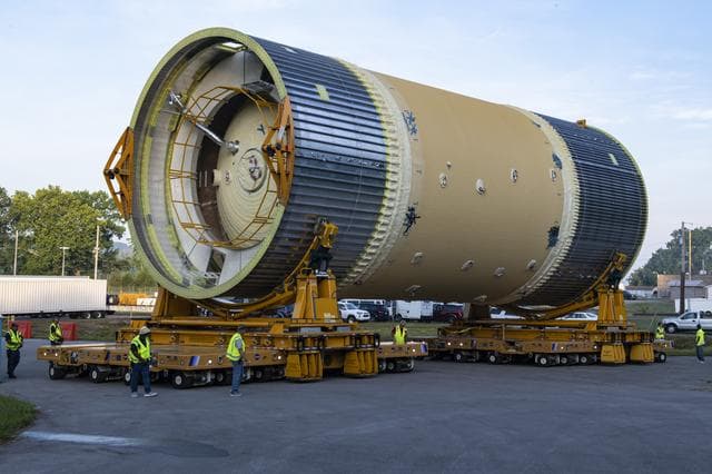 NASA image: LOX Tank Move From Barge Dock to Test Stand
