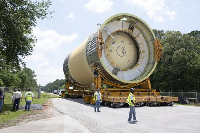 NASA image: LOX Tank Move From Barge Dock to Test Stand