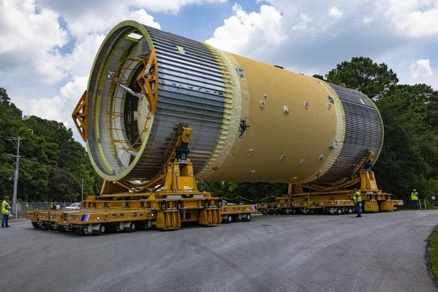 NASA image: LOX Tank Move From Barge Dock to Test Stand