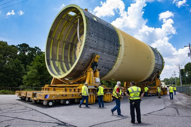 NASA image: LOX Tank Move From Barge Dock to Test Stand
