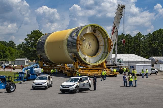 NASA image: LOX Tank Move From Barge Dock to Test Stand
