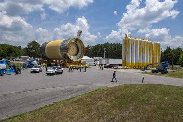 NASA image: LOX Tank Move From Barge Dock to Test Stand