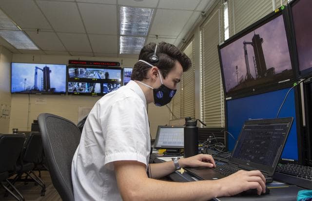 NASA image: Stewart Whaley and teams at NASA’s Marshall Space Flight Center help monitor launch conditions for the Demo-2 mission from the Huntsville Operations Support Center, HOSC.