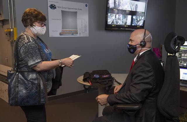 NASA image: Janet Anderson, Paul Crawford, and teams at NASA’s Marshall Space Flight Center help monitor launch conditions for the Demo-2 mission from the Huntsville Operations Support Center, HOSC.