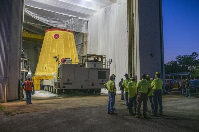 NASA image: The Launch Vehicle Stage Adapter (LVSA) is Moved to and Loaded Onto the NASA Barge Pegasus for Transport