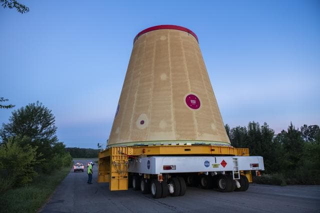 NASA image: The Launch Vehicle Stage Adapter (LVSA) is Moved to and Loaded Onto the NASA Barge Pegasus for Transport