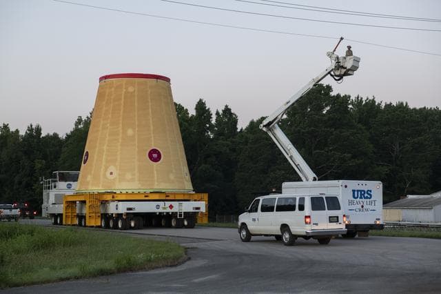 NASA image: The Launch Vehicle Stage Adapter (LVSA) is Moved to and Loaded Onto the NASA Barge Pegasus for Transport