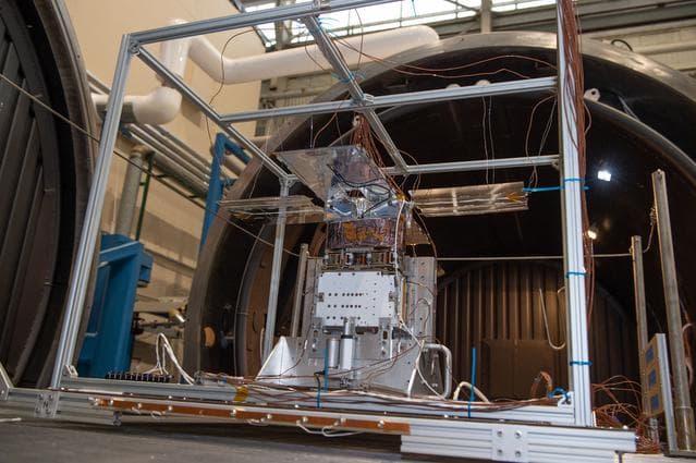 NEA Scout spacecraft after de-integration from hot box