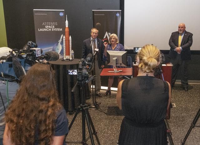 NASA image: Jody Singer, MSFC Director, responds to reporterâ€™s question du
