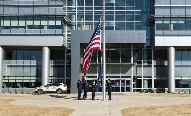 NASA image: NASA Marshall Raises Flag at New Headquarters Building