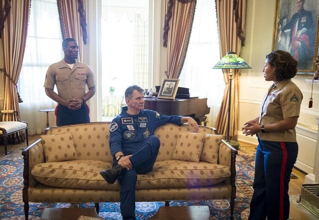 NASA image: Astronauts Randy Bresnik and Paolo Nespoli Visit Marine Corps Ba