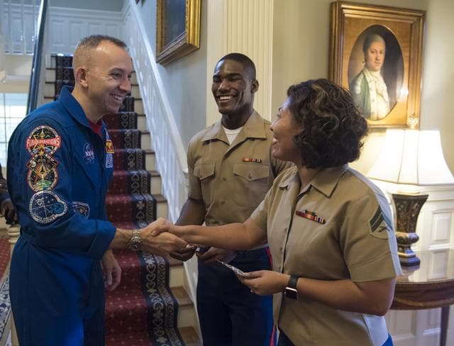 NASA image: Astronauts Randy Bresnik and Paolo Nespoli Visit Marine Corps Ba